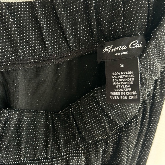 Anna Cai ~ Black Metallic High-Rise Wide-Leg Pants - Picture 3 of 7